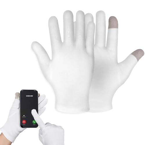 3 pares de guantes de algodón neurodermatitis,Guantes de dermatitis atópica,Guantes de algodón blanco,Guantes hidratantes,Guantes de pantalla táctil nocturna para manos secas,Mano de eczema,Reparación