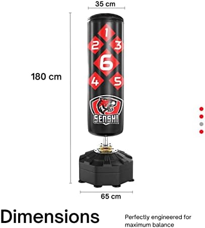 Senshi Japan 6ft Free Standing Punch Bag - Comes With Outdoor Cover, Low Kick Guard, Boxing Wraps And Skipping Rope - 83KG (Sand) - The Best Punch Bag For Muay Thai, Kicking & Boxing