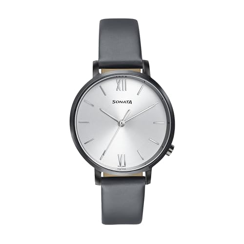 Image of Sonata Elegent Essentials Quartz Analog Silver Dial Leather Strap Watch for Women