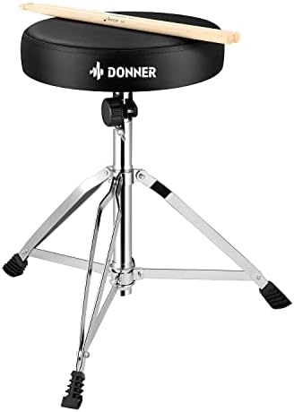 Donner Drum Throne Set, Padded Seat Height Adjustable Drum Stools, 5A Drumsticks Included, Multiple Iterations, Trusted Choice for Drummers