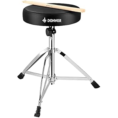 Donner DED-80 Electronic Drum Set with 4 Quiet Mesh Pads, 180+ Sounds, Bundle with Donner Drum Throne Set, Padded Seat Height Adjustable Drum Stools, 5A Drumsticks Included, Multiple Iterations