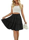 Trendy High Waist Floral Skirt for Womens with Pockets Soft Elastic High Waisted Knee Length A Line Basic Cute Ruffle Mini Skirts Black X-Large