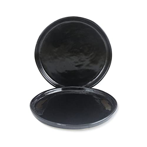 Roro Ceramic Stoneware Hand-Molded Nontoxic Lead-Free Cadmium-Free Modern Glossy Black Appetizer Plates Set Of 2, 7 Inch, Microwave And Dishwasher Safe, Oven Safe #TOP6