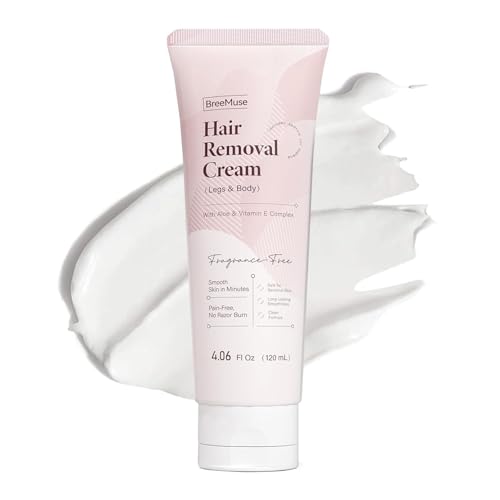 BreeMuse Hair Removal Cream for Women, Painless Depilatory Cream for Legs, Bikini Line & Underarms, Fast 5-10 Minute Body Hair Remover for Sensitive Skin with Moisturizing & Smoothing Formula