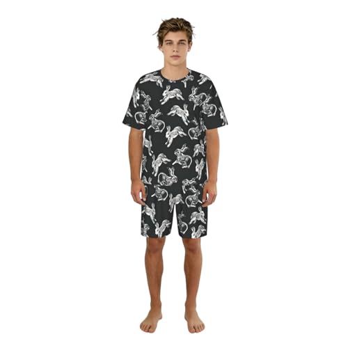 Pijama de conejo para hombre ropa de dormir transpirable de dos piezas con pantalones cortos