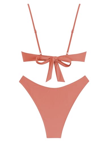 Image of ZAFUL Women High Cut Bikini Sets String Sexy Swimsuit Two Piece Underwire Bathing Suit Brazilian Cheeky Cut Out Cute Swimwear