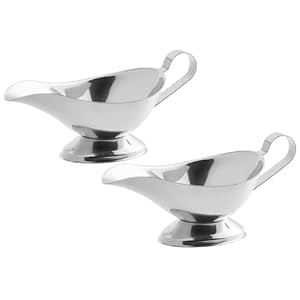 Soro Essentials- 16 oz. Stainless Steel Gravy Sauce Boat Gadroon Base with Loop Handle Set of 2- Restaurant Gravy Boat Dripless Lip Spout Serving Dish Gravy Bowl for Sauces Gravy Salad Dressings Milk