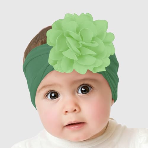 Image of SYGA Baby Headbands Nylon Flower Soft Stretchable Hairband for Newborn Infant Toddler Kids For 0-3 Year - Green