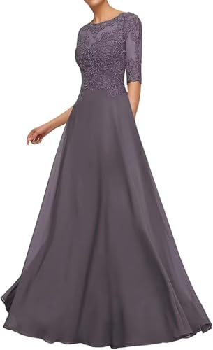 Women's Chiffon Mother of The Bride Dresses for Wedding with Lace Appliques A-Line Groom Dress Formal Party Gowns3