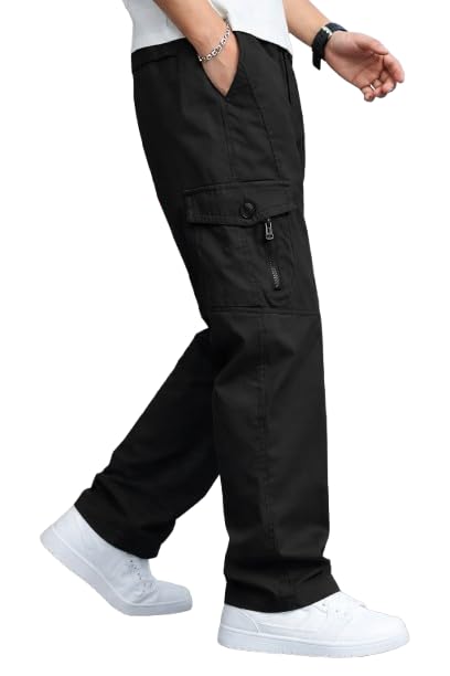 Image of Men's Utility Cotton Cargo Trousers,Men's Multi-Pocket Casual Cargo Pants