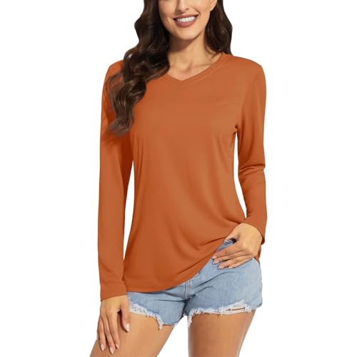 Pull de randonnée en plein air léger : t-shirt col en V femme pour marcher sans transpirer