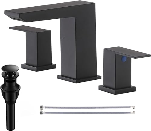 VCCUCINE Black Waterfall Bathroom Faucet 8 Inch Widespread Bathroom Sink Faucet 3 Hole,Modern Matte Black Vanity Bathroom Faucets for Sink with Pop Up Drain and Supply Lines