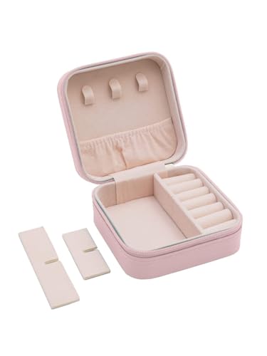 Image of Cortina Small Pu Leather Jewellery Organiser Box | Portable Travel Jewelry Storage Case For Women & Girl - Ring, Pendant, Earring, Necklace, Bracelet - Pink