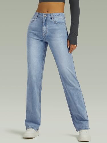 Straight Leg Jeans for Women,High Waisted Wide Leg Loose Microelastic Boyfriend Denim Pants A-Blue4