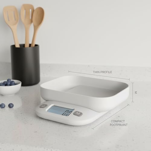 Image of SLO Digital Kitchen Weighing Scale 5kg | 2-in-1 Detachable Bowl & Lid Design | 1g Accuracy | g /ml /oz /lb Units | Tare Function | LCD Display | Slim & Compact | 5 Years Warranty - Model K570 (White)