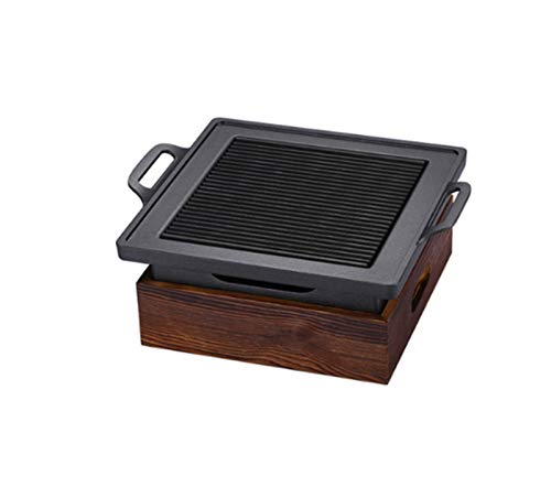 Parrilla portátil de carbón japonés de 18 x 18 cm con base de madera, perfecta para picnics, camping, uso doméstico, cocina al aire libre y fiestas de barbacoa