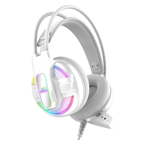 Ant Esports H525 Pro RGB Gaming Headset Gaming Over Ear Wired Headphones with Mic| 2 * 3.5MM Jack + USB for RGB Light |50 MM Drivers | Compatible with PC/ PS4/Xbox One/Nintendo/Mobile_White