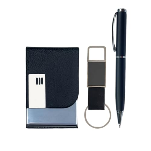 Image of Giftana Personalized Card Holder with Pen, Keychain with Name, 3 in 1 Customized Pen, Card Holder, Keychain Gift Set, Personalised Gifts for Husband, Corporate Gifts for Employee (Black)