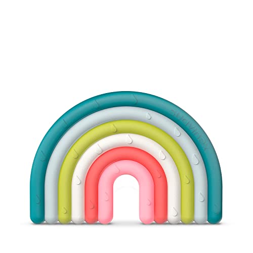 Suavinex, Mordedor de Silicona para Bebés +0 Meses. Anillo de Dentición Flexible y Ligero. Diseño Arcoiris. Multicolor