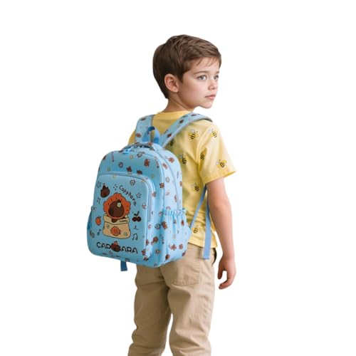 3-Pieces Funny Capybara Backpacks with and Lunch Bag (blue)2