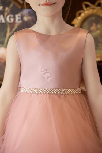 Tulle Flower Girl Dresses for Wedding Pearls Satin First Communion Dress with Belt3