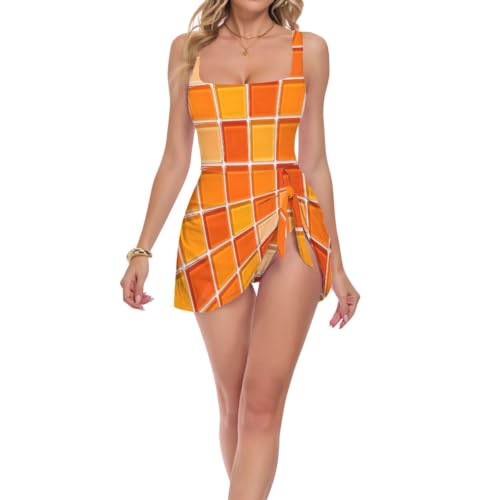Maillot de bain unie pièce femme de luxe orange effet vitrail