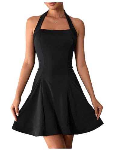 Amazon.com: Milumia Women's Halter Mini Dress Backless A Line Flare Party  Club Short Dresses Dark Black X-Small : Clothing, Shoes & Jewelry