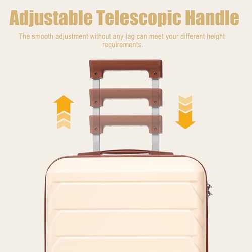 Image of 20 Inch ABS Hard Shell Travel Checked Luggage With Combination Lock, Beige