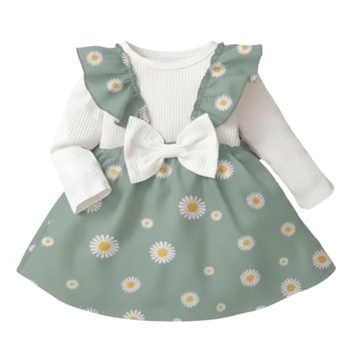 Image of A.T.U.N. (ALL THINGS UBER NICE) Baby Girls Poly Silk Printed Dress with Bow Strap Detailing & Ruffle Sleeve Design | Soft Feel Long Sleeve Party Frock | Elegant Winter Occasion Dress for Kids