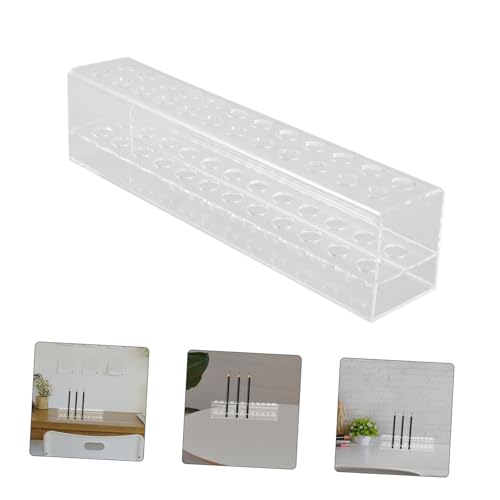 Image of Cabilock Small Desk Organizer Clear Acrylic Brush Display Pen Stand: Pen Holder Pen Organizers for Colored Pencils Paint Makeups Cosmetic Brush Hole Desktop Stand
