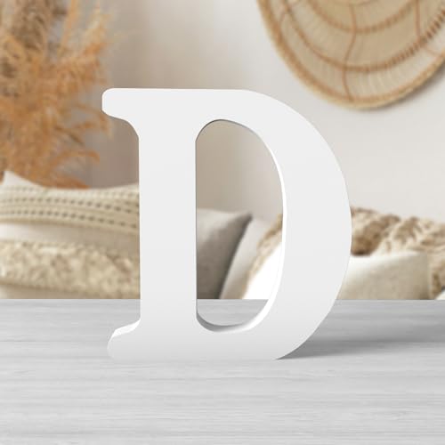 Zaruatu 6 Inch White Wood Letters Unfinished Wood Letters for Wall Decor Decorative Standing Letters White Block Letters for wall Decoration for Craft Home Party Projects (D)