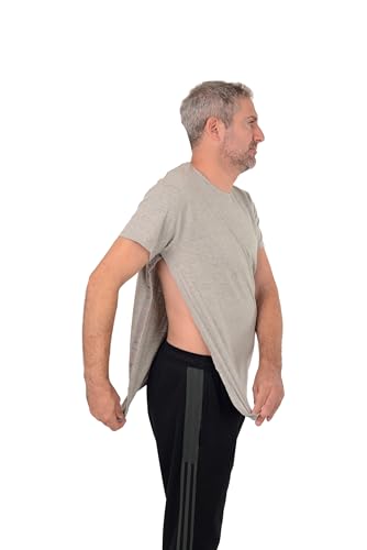 USBD Post Surgery Recovery Tshirt Snap Open Tearaway Shirt - Grey - Medium