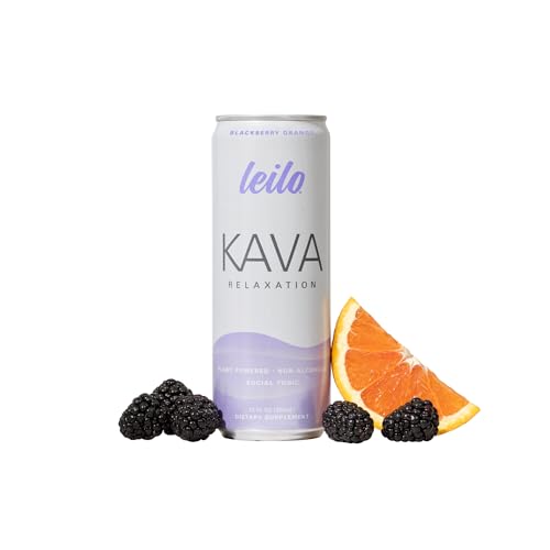 Leilo | Kava Powered Sparkling Relaxation Drink | Blackberry Orange - Non-Alc Calming Beverage | 12 fl oz Cans (Pack of 12)