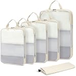 ECOHUB Cubes d'emballage de compression, 6 Set organisateur de voyage compressible avec YKK Une fermeture éclair, Ultra Résistant à la déchirure, organisateurs de valises Sac pour transporter des bagages, organisateurs d'emballage léger, Beige