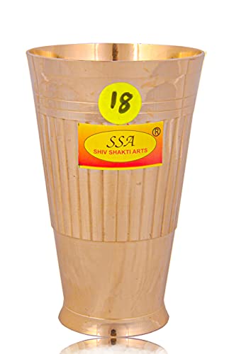 Shiv Shakti Arts Heavy Gauge Line Design Pure Brass Glass - (1 Piece, Big - 450 Ml Each Glass - No.18)
