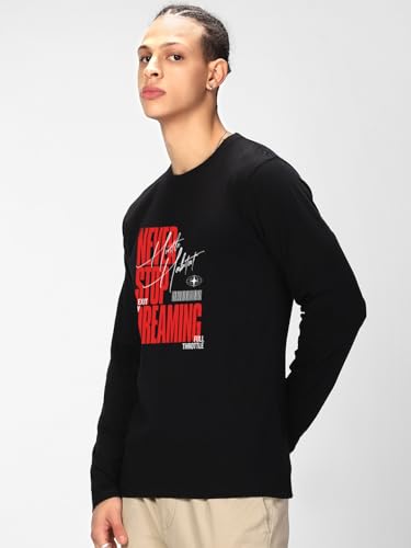 Image of Bewakoof Men's 100% Cotton Graphic Print Regular Fit Full Sleeve Round Neck T-Shirt | Tshirt for Men Cotton| Casual Wear | Street Wear