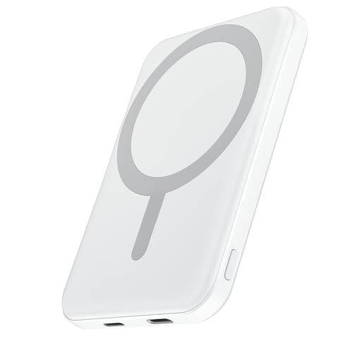 podoru for Magsafe Battery Pack, 5000mAh Magnetic Power Bank with Type-C Cable 20W PD Fast Charging Lighting Input Wireless Portable Charger for iPhone 17/16/15/14/13/12/ All Series-Snow White