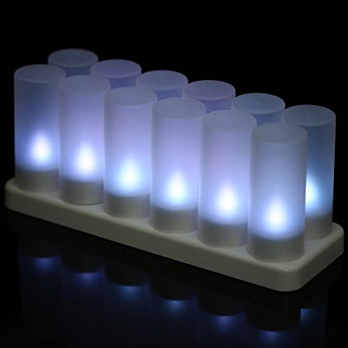 Topyond Lot de 12 Bougies Chauffe-Plat LED à Couleurs changeantes, Rechargeables, sans Flamme, avec télécommande, Tasses givrées, Station de Charge pour fête de Noël, Vacances, Mariage, – Image 7