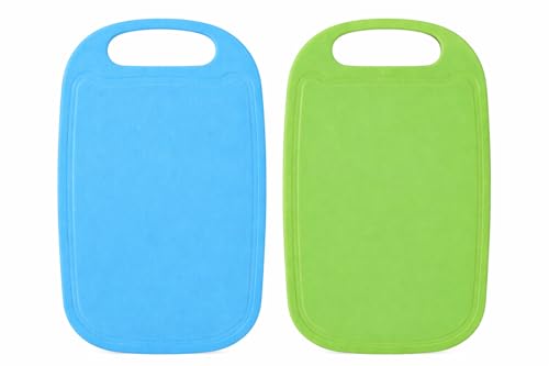 Plastic Chopping Board Cutting Board 270 X 165mm Dishwasher Safe Anti-Slip Board for Food Preparation Durable Easy Clean Lightweight Kitchen Prep Board for Meat Vegetables & Fruit Blue & Green(1pc)