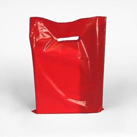 Bolsas de plástico rojo brillante con asas troqueladas de 20 x 20 pulgadas  Cantidad 500 refuerzos - 5