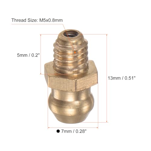 Image of HARFINGTON 15pcs Brass Straight Grease Fitting M5x0.8mm Metric Thread Hydraulic Grease Nipple Accessories for Car