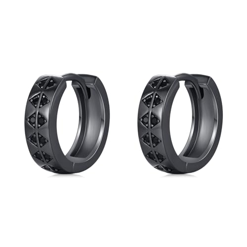 Punk Hoop Earrings for Men Black Hoop Earrings Mens Earrings 925 Sterling Silver Norse Viking Rune Ear Hoops Woman Birthday Party Gift