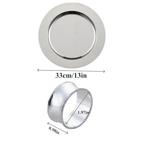 6 Sets de Platos Cargadores de Acero Inoxidable Plateado de 13" miniatura 4