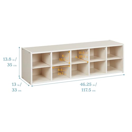 Image of ECR4Kids Streamline 10 Cubby Tray Storage Cabinet, 2x5, Classroom Furniture, White Wash