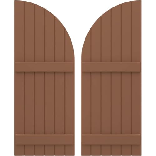 Ekena Millwork ARW101BQ621X66BTH Americraft Six 2 Exterior Real Wood Joined Board-n-Batten Shutters w/Arch Top (Per Pair), 66-in. H, Burnt Toffee