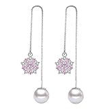 Joyas Pendientes de Plata, Plata de Ley 925 Joyería Mujer Pendientes de Moda Piedra Semipreciosa Rosa Alta Perla Redonda de Agua Dulce Joyería de Borla Larga