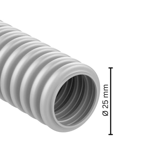 ViD® Tubo vacío flexible M25 para instalación electrónica, tubo ondulado de 50 metros, 320N, 1J, -5 °C / + 60 °C, color gris claro