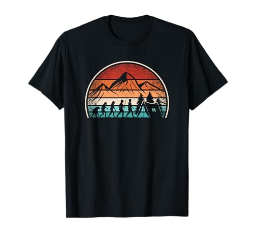Retro Camping Evolución Puesta Del Sol Montaña Naturaleza Cam Camiseta