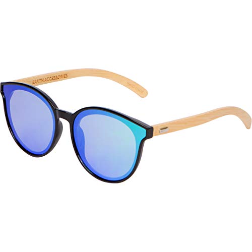 Earth Accessories Premium Oversized Sunglasses, Cat Eye | UV Protection, Handmade Bamboo Wood Frames | Eco-Friendly, Blue