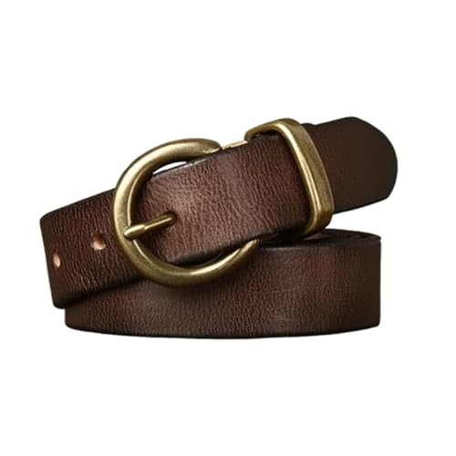 Ceinture fine en cuir de vache véritable avec boucle laiton massif vieilli pour femme